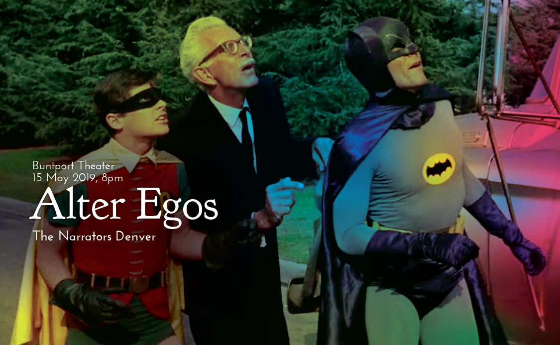 A promo poster for The Narrators- an image of Batman, Robin and a man in a suit from the 1960's tv show.