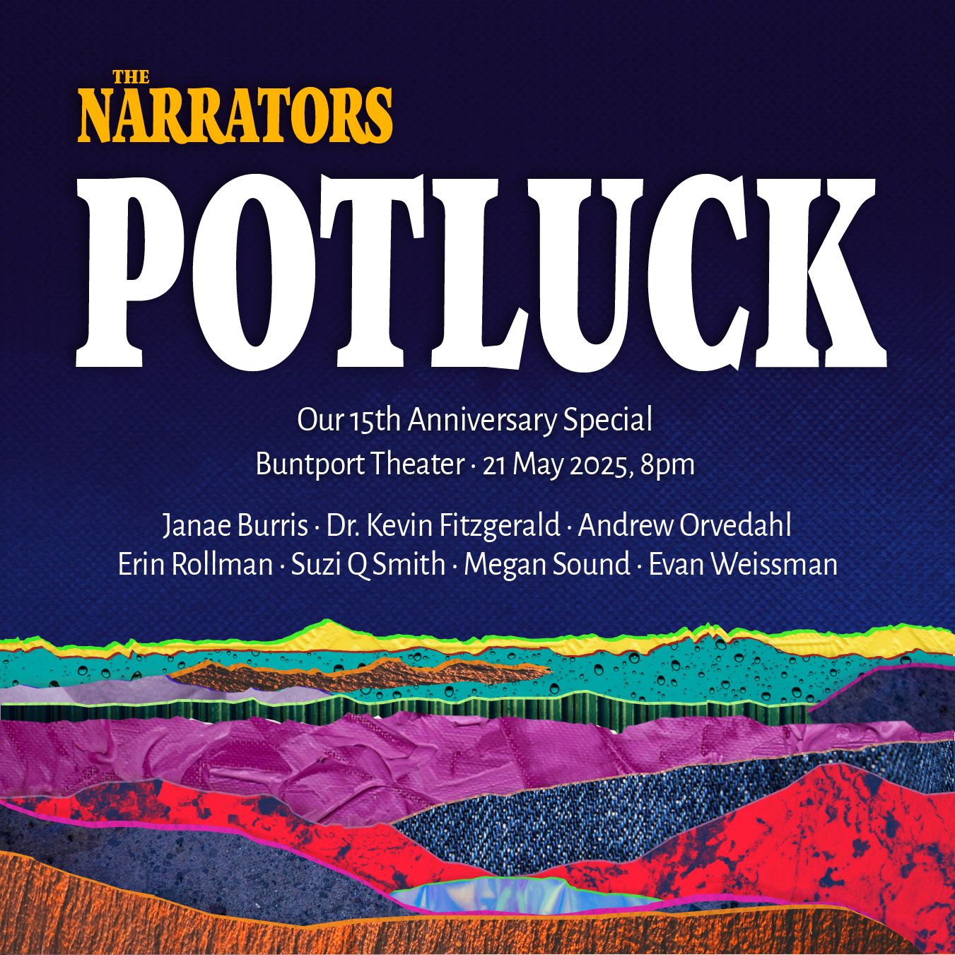 Promotional poster for The Narrators storytelling show.