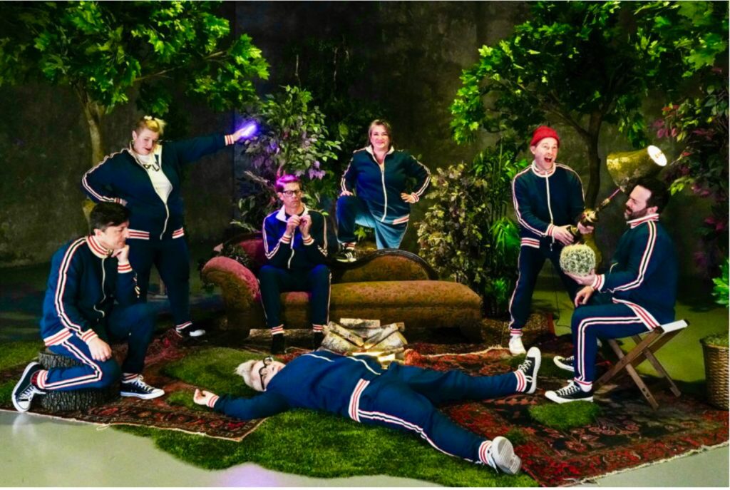 Matt Petraglia, Samantha Schmitz, Erin Rollman, Erik Edborg, Hannah Duggan, Evan Weissman and Brian Colonna pose during a photo shoot at Buntport Theater on Saturday, Dec. 6, 2025, in Denver, Colorado. The company has made it for 25 years performing only original plays in creates in collaboration, and is being recognized as the Denver Gazette True West Awards' 2025 Colorado Theater 'Person' of the Year. (Rebecca Slezak/Special to The Denver Gazette)