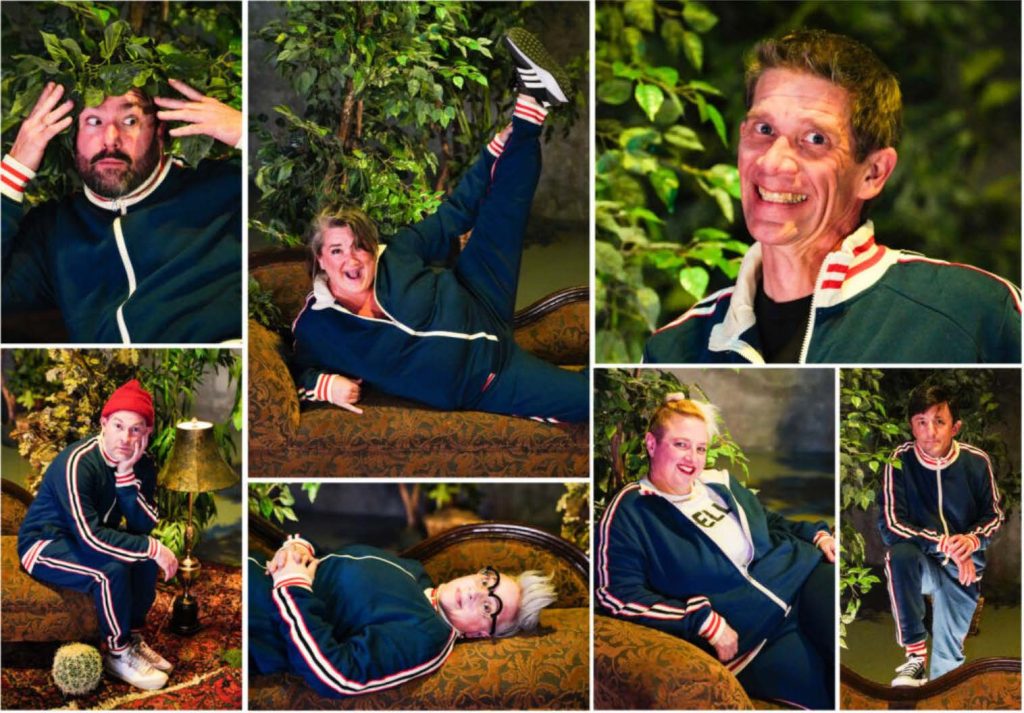 Members of the original Buntport Theater collective gathered on Dec. 6, 2025, for these photos featuring, clockwise from top letL Brian Colonna, Hannah Duggan, Erik Edborg, Matt Petraglia, Samantha Schmitz, Erin Rollman and Evan Weissman.(Rebecca Slezak for the Denver Gazette)