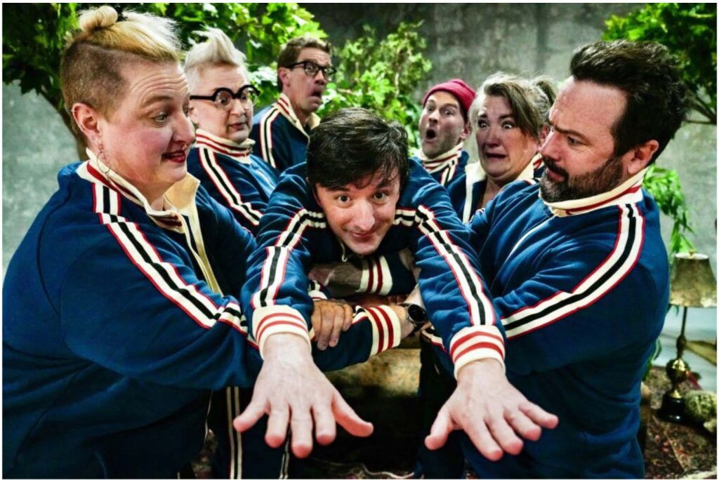 From left: Samantha Schmitz, Erin Rollman, Erik Edborg, Matt Petraglia, Evan Weissman, Hannah Duggan and Brian Colonna pose during a photo shoot at Buntport Theater on Saturday, Dec. 6, 2025 in Denver, Colorado. The company has made it for 25 years showing only original works and is being recognized as the Denver Gazette True West Awards' 2025 Colorado Theater 'Person' of the Year. (Rebecca Slezak/Special to The Denver Gazette)