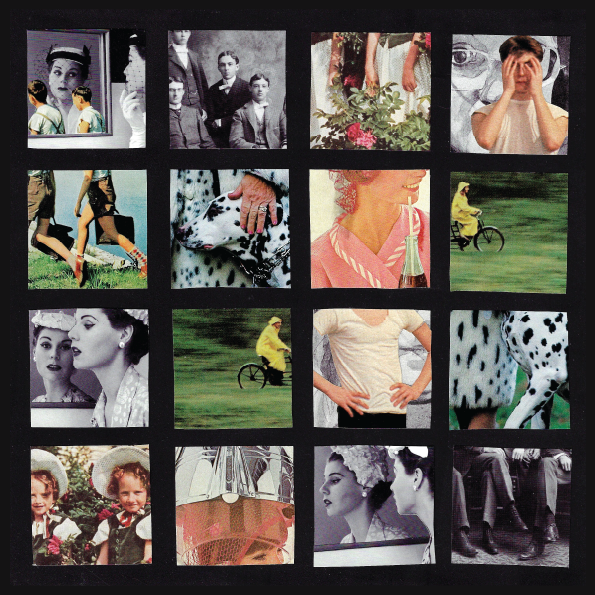 Promotional art for The Narrators storytelling show. A hand-cut collage of images assembled in a grid, in the style of a classic image-matching game.